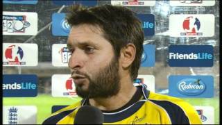 Shahid Afridi Man Of The Match Interview  Hampshire v Sussex FLT20 270611 [upl. by Adley]