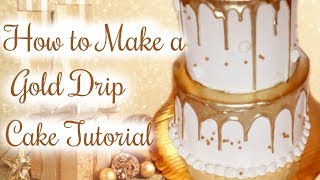 HOW TO MAKE A GOLD DRIP CAKE  Janies Sweets [upl. by Wildon794]