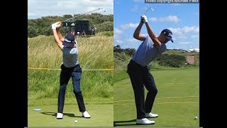 Justin Thomas golf swing  Long Iron faceon amp downtheline July 2017 [upl. by Yesmar]