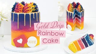 Gold Drip Buttercream Rainbow Cake  Cake Decorating Tutorial  Instagram Inspired Cake Design [upl. by Fran]